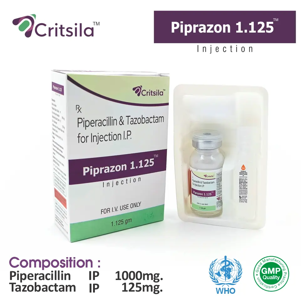 Piperacillin 1000mg + Tazobactam 125mg injection at the best price in PCD Pharma Franchise for bacterial infection treatment.